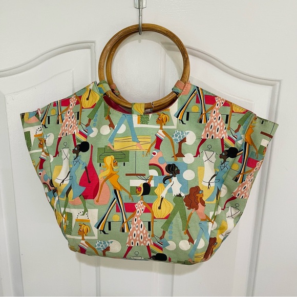 Neiman Marcus Mod Print Handbag with Bamboo Handles - Picture 10 of 10